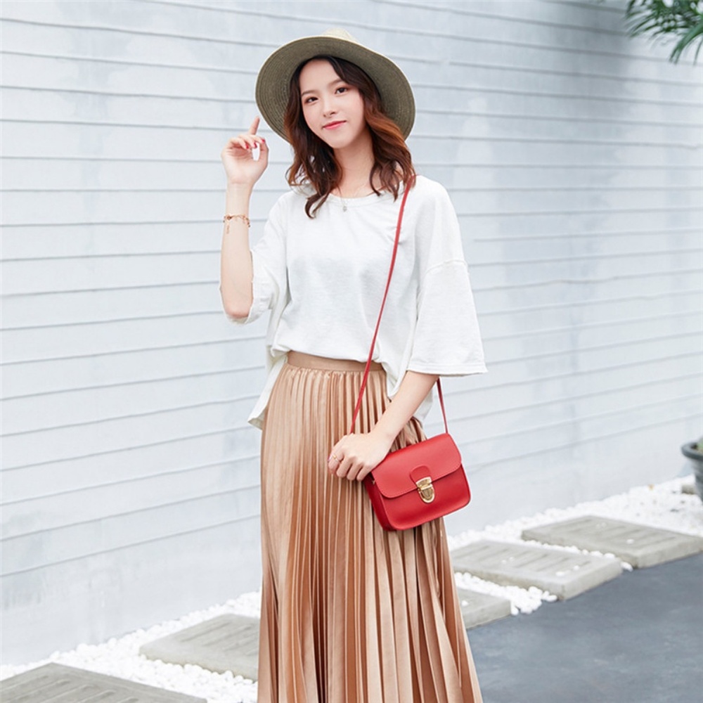 Women's Solid Color Cover Lock Fashion Bag